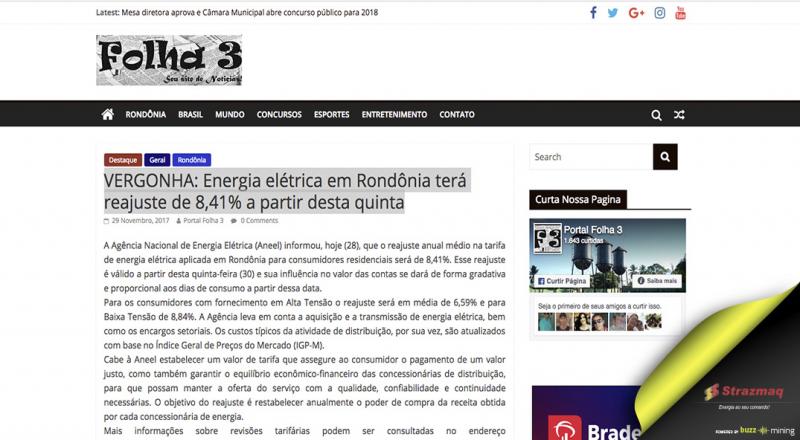 VERGONHA: Energia elétrica em Rondônia terá reajuste de 8,41% a partir desta quinta